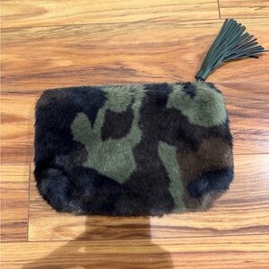 Camouflage Faux Fur Clutch with Tassel
